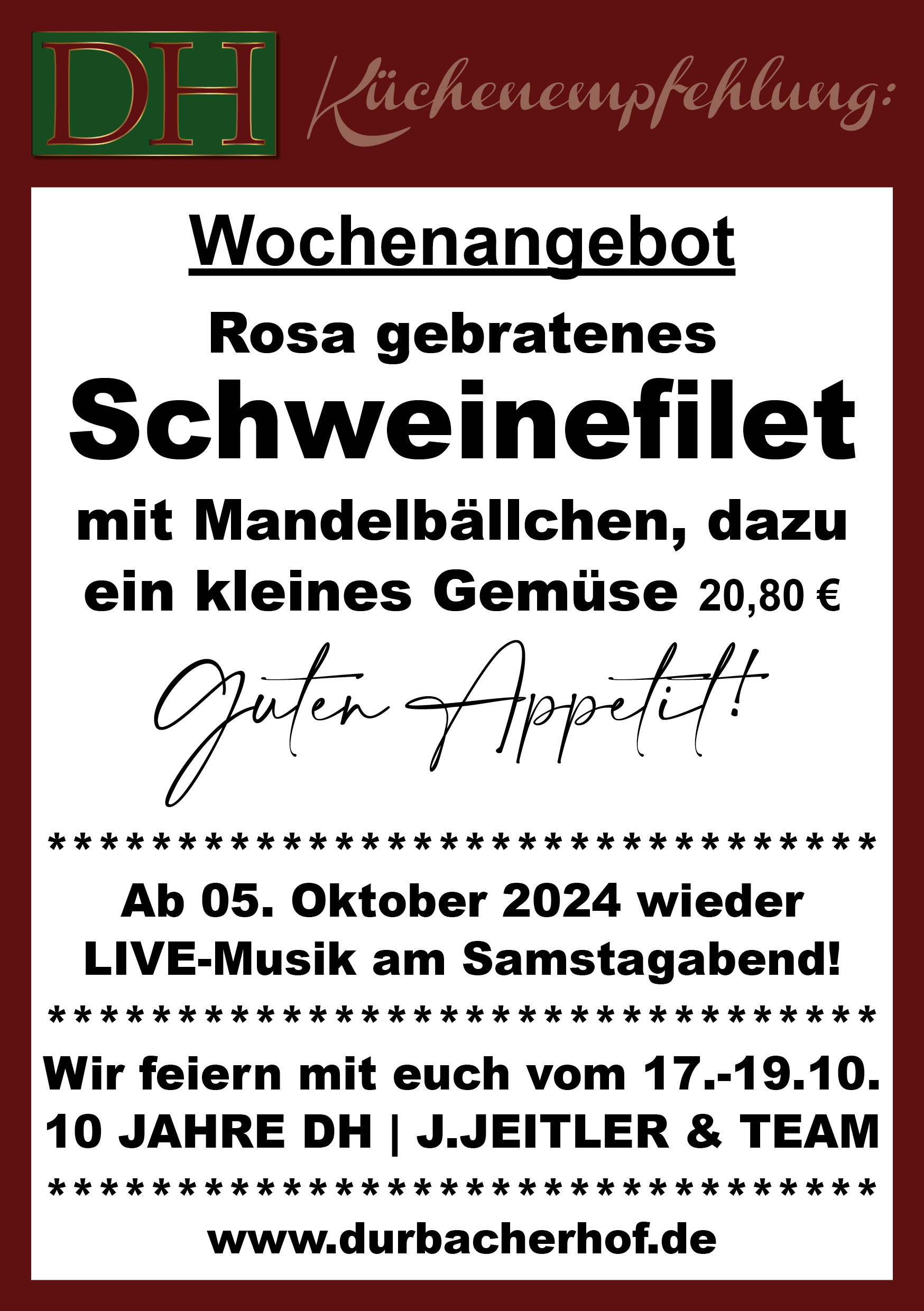 Wochenkarte KW38/2024 im Durbacher Hof